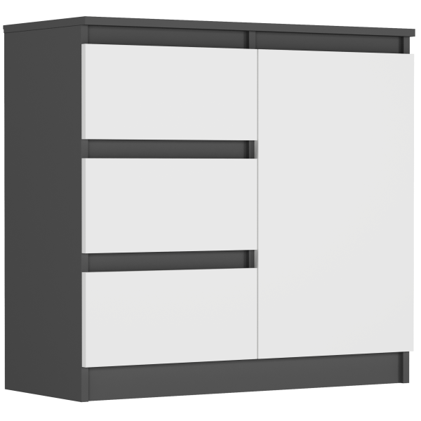Komoda 80cm szuflady drzwi szafka FRAMIRE R-80-S3 antracyt mix bialy 946955
