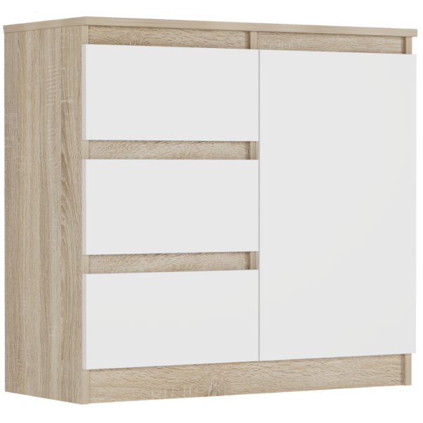 Komoda 80cm szuflady drzwi szafka FRAMIRE R-80-S3 sonoma mix bialy 946952