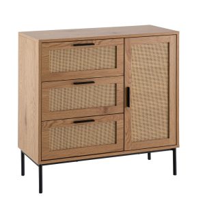 Komoda 80x82x36 cm Dekor Dębu i Rattanu Szafka z Szufladami Nowoczesna 678711 Komoda 80x82x36 cm Dekor Dębu i Rattanu Szafka z Szufladami Nowoczesna 678711