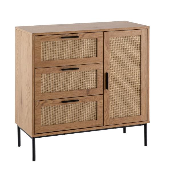 Komoda 80x82x36 cm Dekor Dębu i Rattanu Szafka z Szufladami Nowoczesna 678711