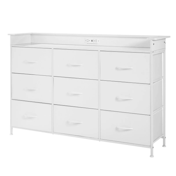 Komoda 9 szuflad materiałowa metal LED gniazdko - do sypialni, garderoby 951554