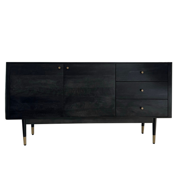 Komoda Akacjowe Drewno Masywne 160x81x42 cm Czarna Nowoczesna Szafka 756174