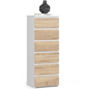 Komoda AKORD CL6 Biały 40 cm Dąb Sonoma mat 40x35x109 cm 301327 Komoda AKORD CL6 Biały 40 cm Dąb Sonoma mat 40x35x109 cm 301327