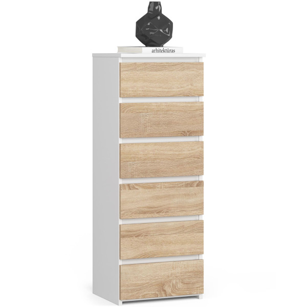 Komoda AKORD CL6 Biały 40 cm Dąb Sonoma mat 40x35x109 cm 301327