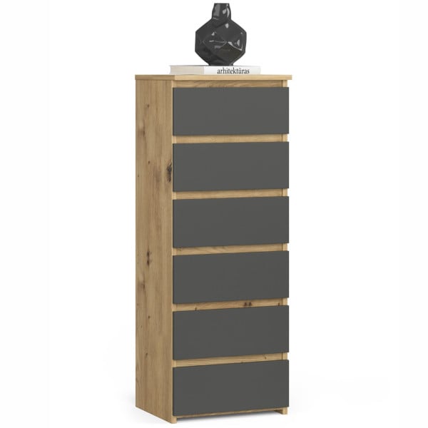 Komoda AKORD CL6 Dąb Artisan, Grafit Szary mat 40x35x109 cm 301340