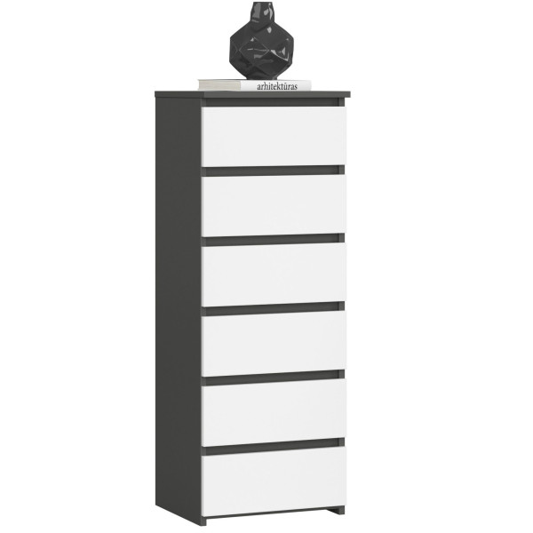 Komoda AKORD CL6 Grafit Szary 40 cm Biały mat 40x35x109 cm 301330