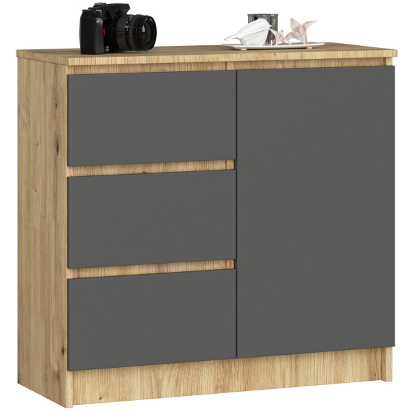 Komoda AKORD JERRY Dąb Artisan, Grafit Szary mat 80x35x77 cm 302503