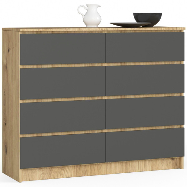 Komoda AKORD K120 Dąb Artisan, Grafit Szary mat 120x40x99 cm 301281
