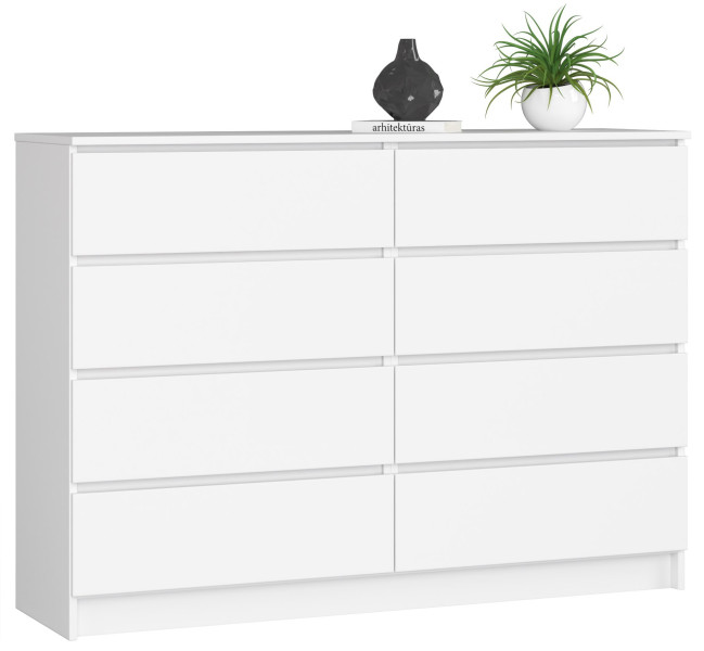 Komoda AKORD K140 Biała 138 cm 8 szuflad mat 138x40x99 cm 302761