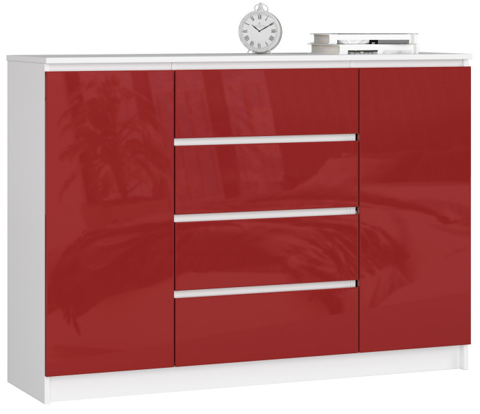Komoda AKORD K140 Biała 138 cm Czerwony Połysk 138x40x99 cm 302070