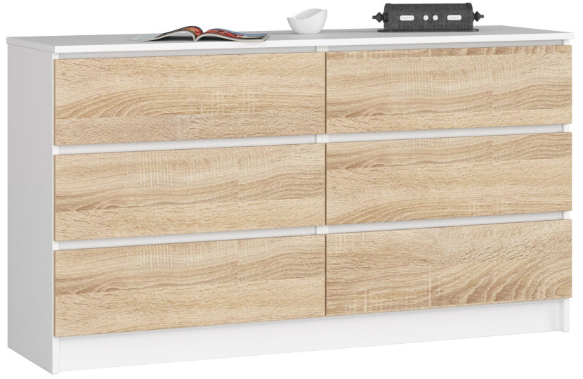 Komoda AKORD K140 Biała 138 cm Dąb Sonoma mat 138x40x77 cm 302706
