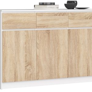 Komoda AKORD K140 Biała 138 cm Dąb Sonoma mat 138x40x99 cm 302721
