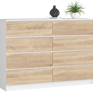 Komoda AKORD K140 Biała 138 cm Dąb Sonoma mat 138x40x99 cm 302749