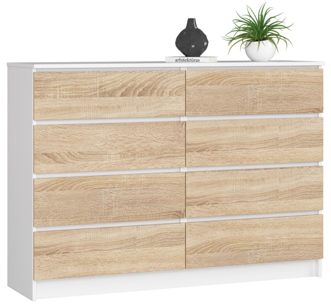 Komoda AKORD K140 Biała 138 cm Dąb Sonoma mat 138x40x99 cm 302749