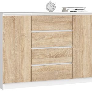 Komoda AKORD K140 Biała 138 cm Dąb Sonoma mat 138x40x99 cm 302047 Komoda AKORD K140 Biała 138 cm Dąb Sonoma mat 138x40x99 cm 302047