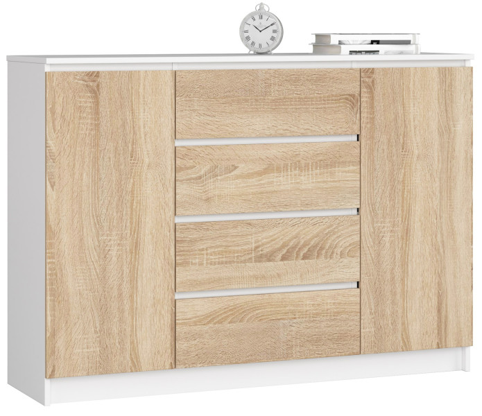 Komoda AKORD K140 Biała 138 cm Dąb Sonoma mat 138x40x99 cm 302047