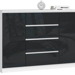 Komoda AKORD K140 Biała 138 cm Grafit Połysk 138x40x99 cm 302072