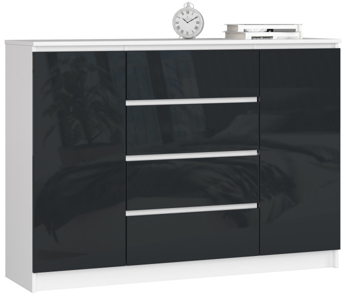 Komoda AKORD K140 Biała 138 cm Grafit Połysk 138x40x99 cm 302072