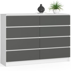 Komoda AKORD K140 Biała 138 cm Grafit Szary mat 138x40x99 cm 302734