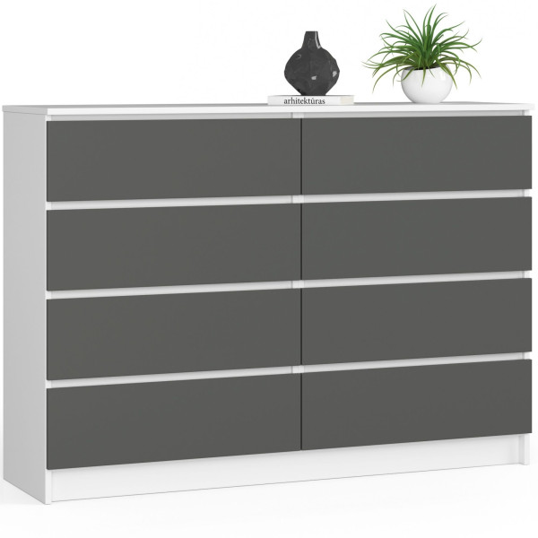 Komoda AKORD K140 Biała 138 cm Grafit Szary mat 138x40x99 cm 302734