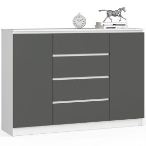 Komoda AKORD K140 Biała 138 cm Grafit Szary mat 138x40x99 cm 302062