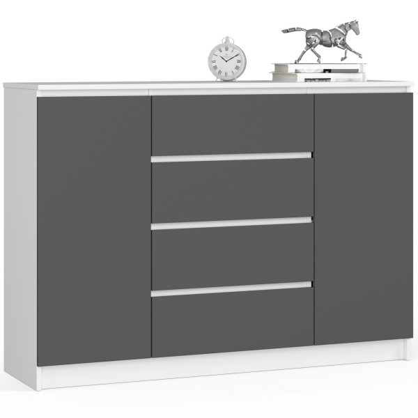 Komoda AKORD K140 Biała 138 cm Grafit Szary mat 138x40x99 cm 302062