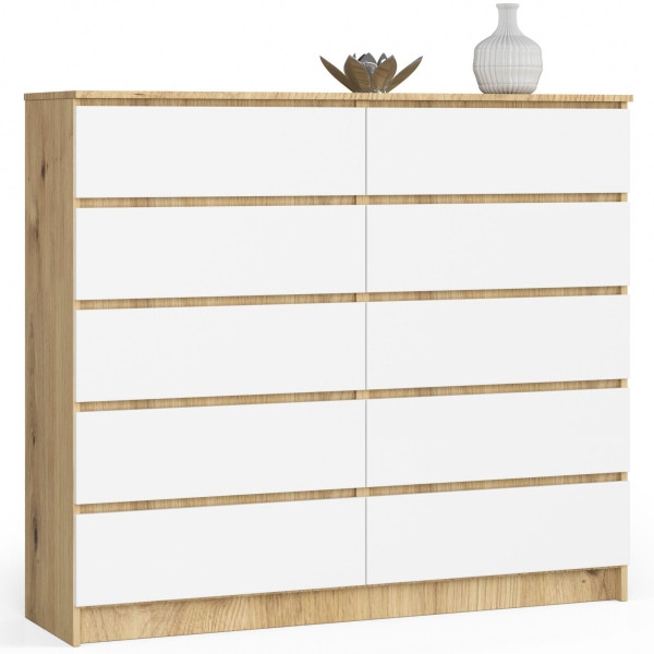 Komoda AKORD K140 Dąb Artisan 138 cm Biały mat 138x40x121 cm 302061