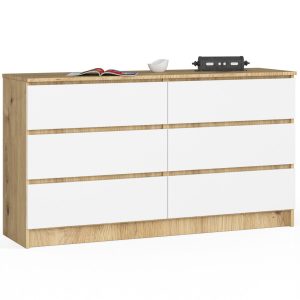 Komoda AKORD K140 Dąb Artisan 138 cm Biały mat 138x40x77 cm 302775