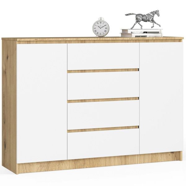 Komoda AKORD K140 Dąb Artisan 138 cm Biały mat 138x40x99 cm 302038