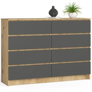Komoda AKORD K140 Dąb Artisan, Grafit Szary mat 138x40x99 cm 302768