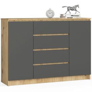 Komoda AKORD K140 Dąb Artisan, Grafit Szary mat 138x40x99 cm 302063