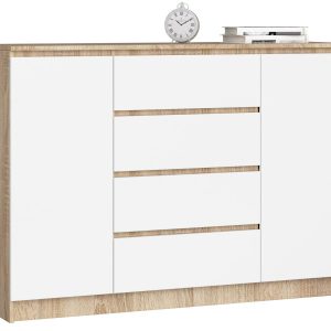 Komoda AKORD K140 Dąb Sonoma 138 cm Biały mat 138x40x99 cm 302059