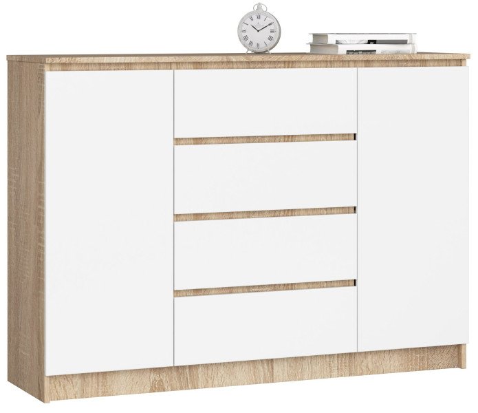 Komoda AKORD K140 Dąb Sonoma 138 cm Biały mat 138x40x99 cm 302059