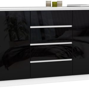 Komoda AKORD K160 Biała 160 cm Czarny Połysk 160x40x99 cm 302545