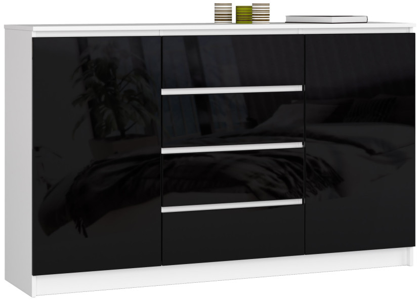 Komoda AKORD K160 Biała 160 cm Czarny Połysk 160x40x99 cm 302545