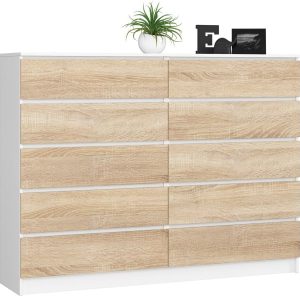 Komoda AKORD K160 Biała 160 cm Dąb Sonoma mat 160x40x121 cm 302536