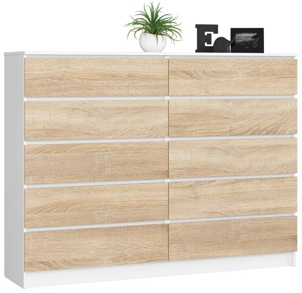 Komoda AKORD K160 Biała 160 cm Dąb Sonoma mat 160x40x121 cm 302536