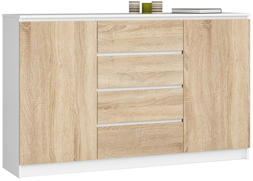 Komoda AKORD K160 Biała 160 cm Dąb Sonoma mat 160x40x99 cm 302579