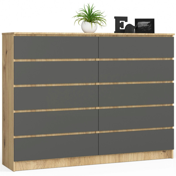 Komoda AKORD K160 Dąb Artisan, Grafit Szary mat 160x40x121cm 302630