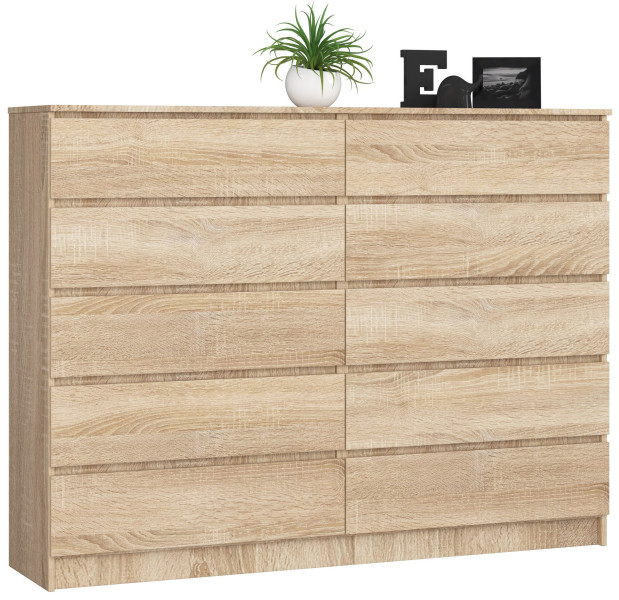 Komoda AKORD K160 Dąb Sonoma 10 szuflad mat 160x40x121 cm 302489
