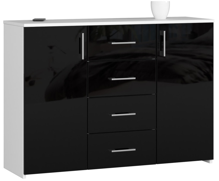 Komoda AKORD K45 Biała 110 cm Czarny Połysk 110x35x80 cm 302728
