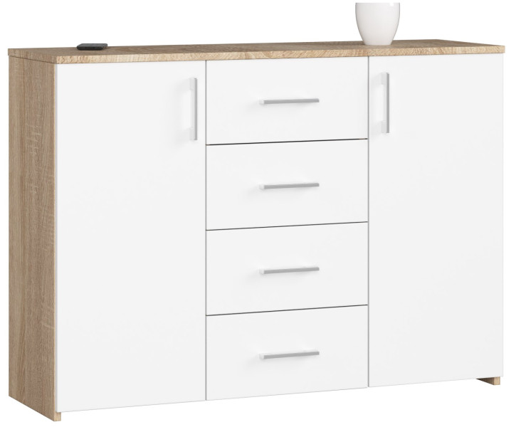 Komoda AKORD K45 Dąb Sonoma 110 cm Biały mat 110x35x80 cm 302754