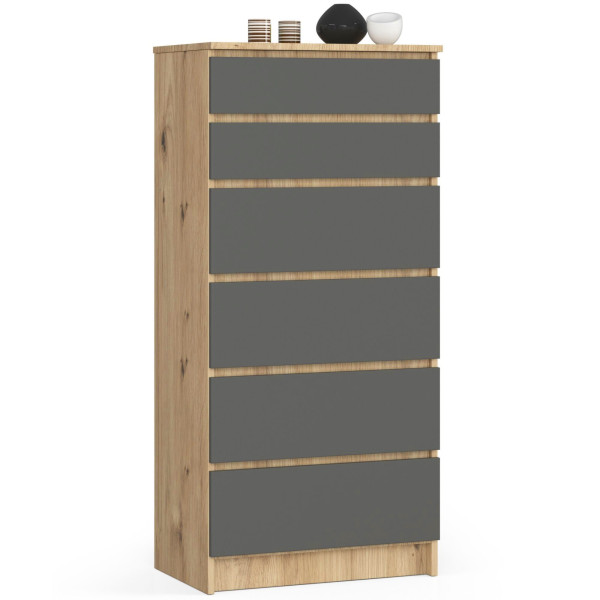 Komoda AKORD K60 Dąb Artisan, Grafit Szary mat 60x40x130 cm 302577