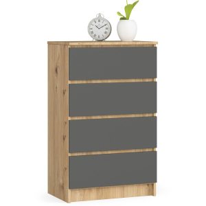 Komoda AKORD K60 Dąb Artisan, Grafit Szary mat 60x40x99 cm 302521