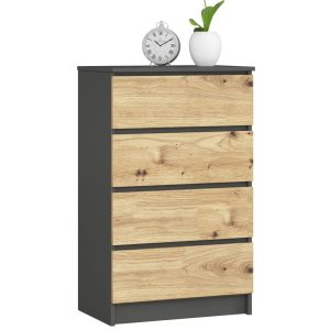 Komoda AKORD K60 Grafit Szary, Dąb Artisan mat 60x40x99 cm 302599