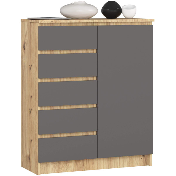 Komoda AKORD K80 Dąb Artisan 80 cm kolor Grafit Szary mat 80x35x97 cm 519467