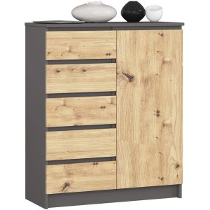 Komoda AKORD K80 Grafit Szary 80 cm kolor Dąb Artisan mat 80x35x97 cm 519472
