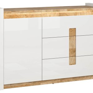 Komoda Alameda 147 cm z drzwiami i 3 szufladami dąb westminster/biały połysk 26727