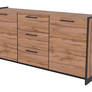 Komoda Amino 180 cm z 2 drzwiami i 3 szufladami dąb wotan/czarny 260482 Komoda Amino 180 cm z 2 drzwiami i 3 szufladami dąb wotan/czarny 260482