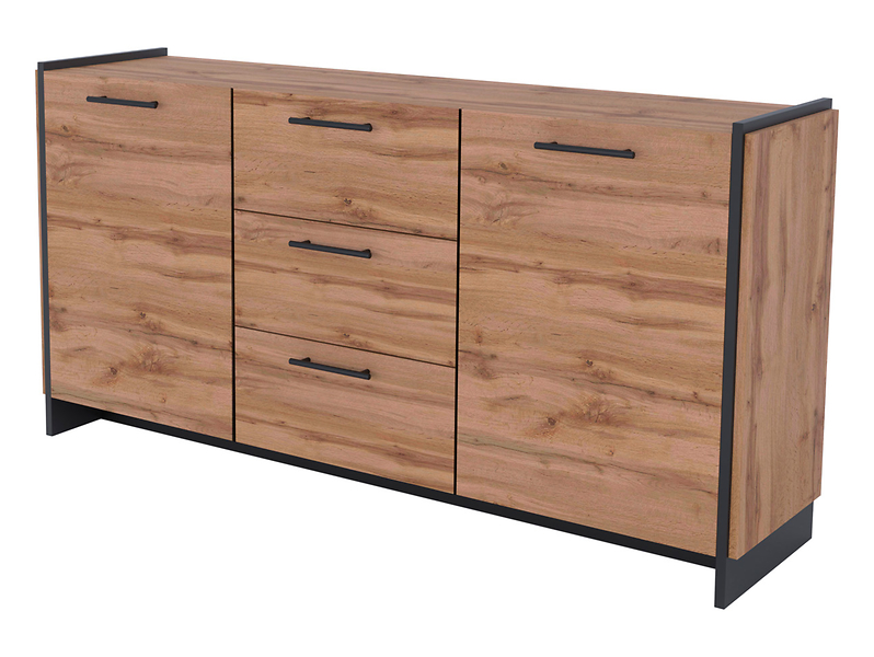 Komoda Amino 180 cm z 2 drzwiami i 3 szufladami dąb wotan/czarny 260482